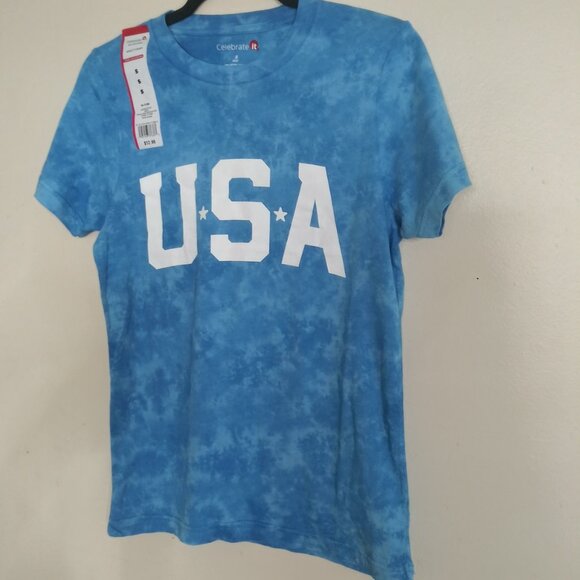 Celebrate It Blue Tie-Dye USA Graphic Tee Shirt Size:Small - Picture 4 of 6